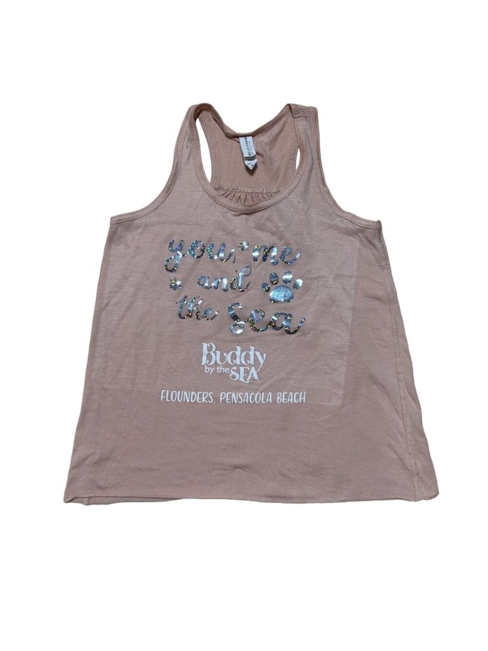 Pink razorback tank top “you me, and the sea” Flounders, Pensacola Beach Girls M